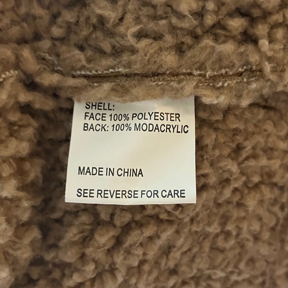 Brown Rose Patterned Teddy Jacket Two Front Pockets‎ Warm Suede Sherpa Style - Picture 10 of 11